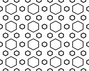 Geometric black  hexagons on white background, seamless pattern