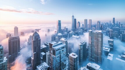 Fototapeta premium Chicago Skyline at Dawn Through a Veil of Fog