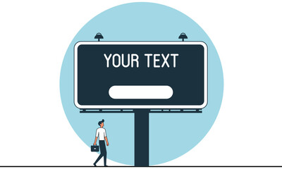 Advertising template, poster, billboard, banner illustration of a man walking past a billboard.