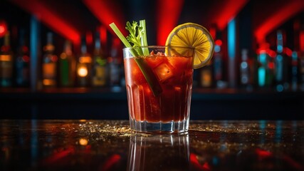 nightclubs background with bloody mary cocktail drink