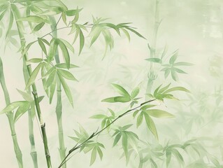 Naklejka premium Dense bamboo forest bathed in gentle green light