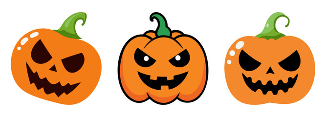 Halloween pumpkin icon set. Silhouette style. jack-o'-lantern