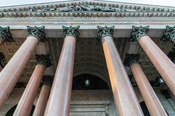 colonnade of St. Isaac's Cathedral in St. Petersburg close-up