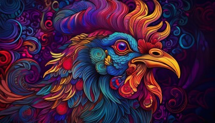 Obraz premium Psychadelic theme Rooster