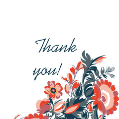 Card Thank you. Beautiful stylized floral ornament. Floral rhythmic pattern. Vintage botanical composition of fantastic plant element