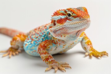 Obraz premium Close-up of a vibrant bearded dragon, detailed reptile portrait, colorful scales, sharp focus, bright and vivid image, macro photography, reptile close-up, detailed scales, vibrant colors.