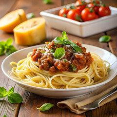 fresh pasta with hearty Bolognese and parmesan cheese