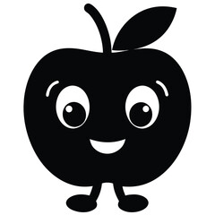 Obraz premium Cute Apple character, Apple cartoon vector silhouette 