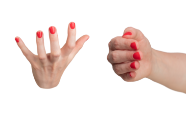 Women hand with red fingernails holding, catching something, gestures, isolated on white background.., transparent PNG
