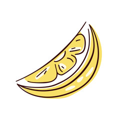 Lemon yellow slice icon in line art style. Vector illustration isolated on a white background.