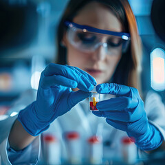 The doctor checks the quality of the tablets. A female laboratory assistant examines the quality of a medicine.