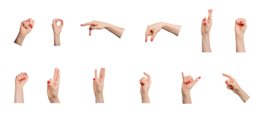 Hand gestures, signs, fingers with red nail polish isolated on white background.., transparent PNG