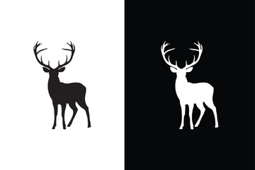 Vector illustration icon Silhouette of Deer isolated on white black background. Deer logo vector illustration.