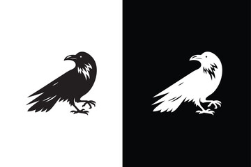 Crow icon silhouette. Raven silhouette Flat Icon vector illustration Black white