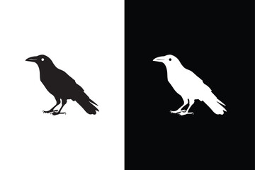Crow icon silhouette. Vector of crow design. Raven silhouette Flat Icon vector illustration Black white