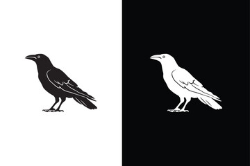 Fototapeta premium Crow icon silhouettes. Vector of crow design isolated on black white background.