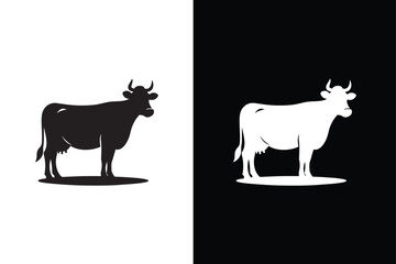 Cow icon silhouette vector illustration. Cow silhouette icon black white background.