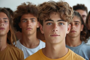 Fototapeta premium A group of handsome young men looking at the camera against a white background