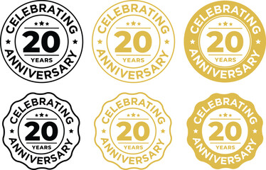 20 years anniversary celebrating round badge , Anniversary icon or label, Anniversary simple sticker, illustration.