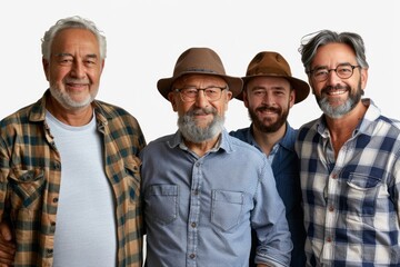 several men of different generations staying together, son and father, same family,