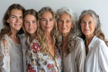 several women of different generations staying together, sisters and mother, same family,