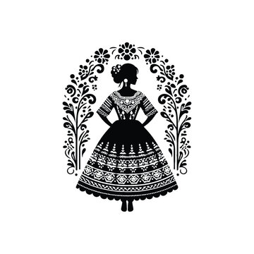 woman wear traditional fashion Peruvian pollera skirt and embroidered blouse