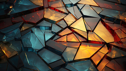 Glass Blue and Orange - abstract, art, glass, lighting, texture, shards, geometric, colorful, pattern, mosaic, reflections, broken, contrast, bright, dynamic, stained