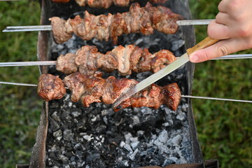 texture of roasted meat, roast kebab with large alm, roast ruddy barbecue pork 