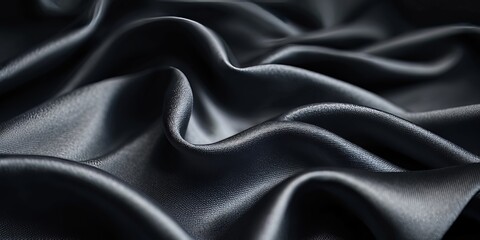 Fototapeta premium Luxurious black satin fabric gently folds and flows, showcasing its texture and sheen