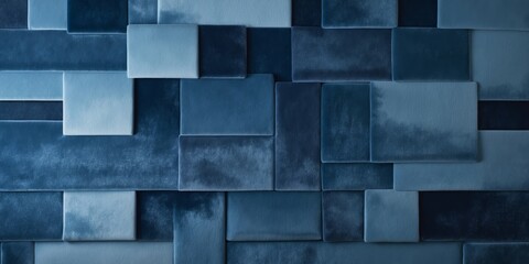 A collection of blue textured panels arranged on a wall