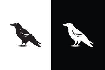 Fototapeta premium Black white crow icon silhouette. Vector of crow design isolated on black white background.