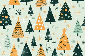 Obraz premium Geometric Christmas tree pattern made of simple shapes and stars on a light green background
