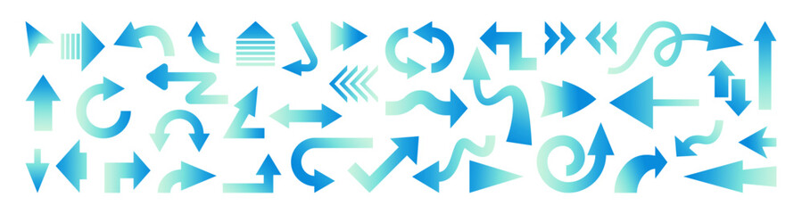 Set of arrow icons, pointing up, down, left, right icon, curved and straight arrows. Arrows for web design, mobile apps, interface and more. Vector illustration isolated on white
