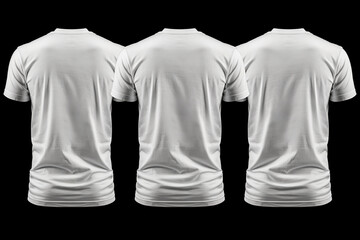 Three white T-shirts seen from behind on a black background