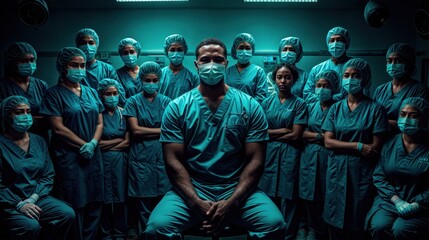 Diverse team of health professionals in an operating theatre