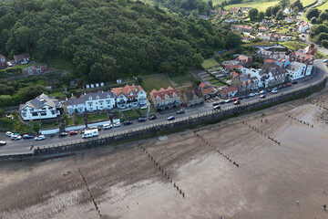 aerial view of Sandsend a small fishing village north of  Whitby North yorkshire heritage  coast, a UNESCO World Heritage Site