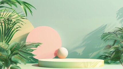 Fototapeta premium A green and pink background with a white ball and a pink circle