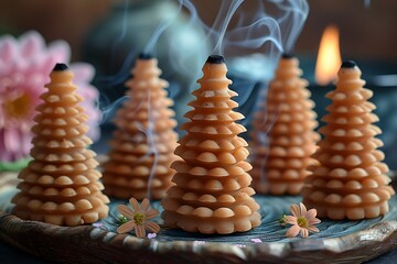 a group of candles with smoke coming out of them.