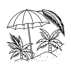 Beach umbrella bla , in tropical summer with palm tree leaves vector