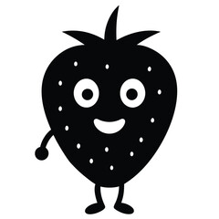 funny Strawberry cartoon character, vector silhouette, isolate white background. 