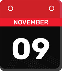 09 November - Daily Calendar Icon design red and black