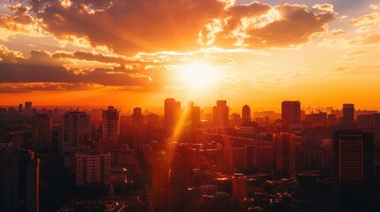 Fototapeta premium Cityscape Sunset with Golden Rays