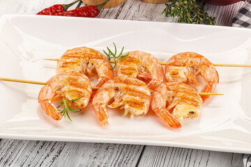 Grilled king prawn skewer snack