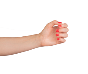 hand and arm gesture designed to hold or present an invisible object. The hand is open and outstretched, with the palm facing forward and the fingers spread in a grasping position.., transparent PNG