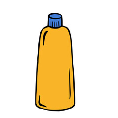 Simple, colorful bottle illustration with a blue cap. Suitable for product packaging, branding, and advertising materials.