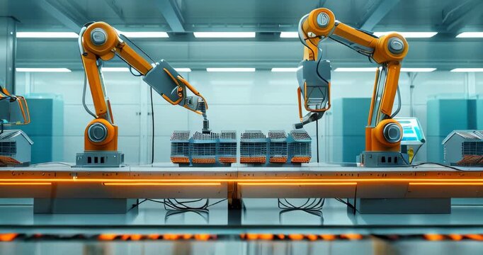 Advanced factory with robotic arms optimizing battery pack manufacturing. Battery Pack Manufacturing Process