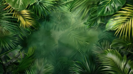 Fototapeta premium A lush green jungle with a lot of leaves and a few flowers