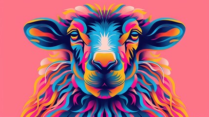   A close-up of a sheep's face with colorful patterns on its side
