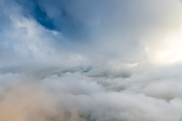 Picturesque dramatic clouds from a bird's eye view. A cloudy landscape