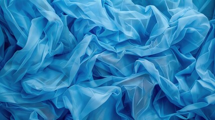   A detailed shot of a navy blue cloth with extensive wrinkled material on its surface